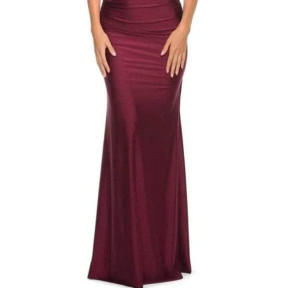 SALE NWT La Femme 30720SC Jersey/Lace Prom Dress Dark Berry Size 8 - Picture 2 of 6